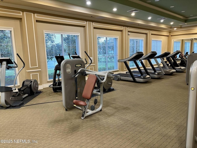 501 N Legacy Trl, Saint Augustine, FL 32092 - workout area with ornamental molding, carpet flooring, healthy amount of natural light, and a decorative wall