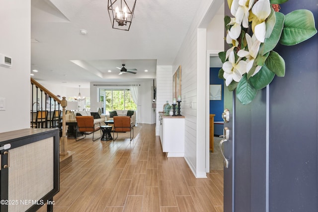264 Windermere Way, Saint Augustine, FL 32095 - entryway featuring a chandelier, light wood-style floors, a ceiling fan, stairway, and recessed lighting