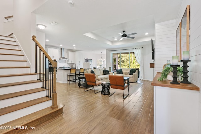 264 Windermere Way, Saint Augustine, FL 32095 - living area with ceiling fan, light wood-style floors, stairway, recessed lighting, and baseboards