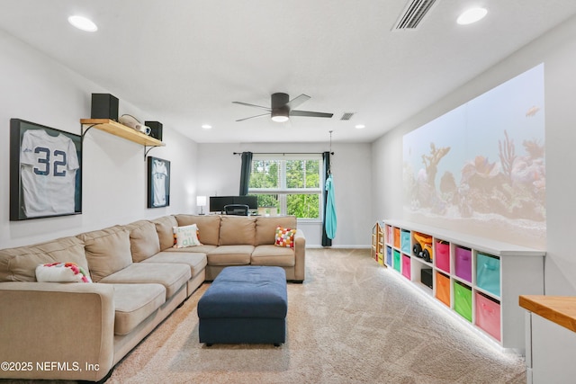264 Windermere Way, Saint Augustine, FL 32095 - carpeted living room with a ceiling fan, recessed lighting, and baseboards