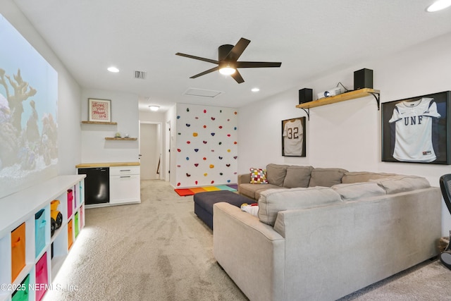 264 Windermere Way, Saint Augustine, FL 32095 - living area with light carpet, ceiling fan, and recessed lighting