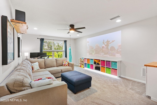 264 Windermere Way, Saint Augustine, FL 32095 - living area with carpet floors, a ceiling fan, recessed lighting, and baseboards