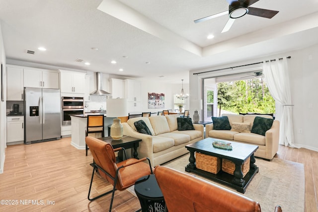 264 Windermere Way, Saint Augustine, FL 32095 - living area featuring light wood-type flooring, recessed lighting, ceiling fan, a chandelier, and baseboards