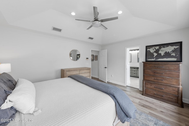 6547 Burnham Cir, Ponte Vedra Beach, FL 32082 - bedroom with wood finished floors, recessed lighting, baseboards, ensuite bath, and a ceiling fan