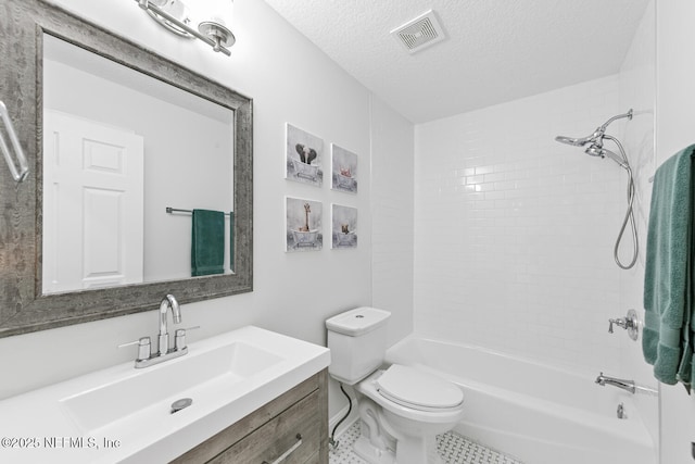 6547 Burnham Cir, Ponte Vedra Beach, FL 32082 - bathroom featuring vanity, shower / bath combination, toilet, a textured ceiling, and tile patterned floors