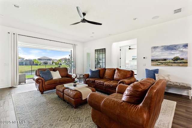 638 Windley Dr, Saint Augustine, FL 32092 - living room featuring ceiling fan, wood finished floors, and recessed lighting