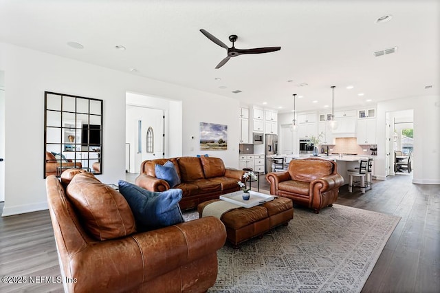 638 Windley Dr, Saint Augustine, FL 32092 - living area featuring a ceiling fan, dark wood finished floors, recessed lighting, and baseboards