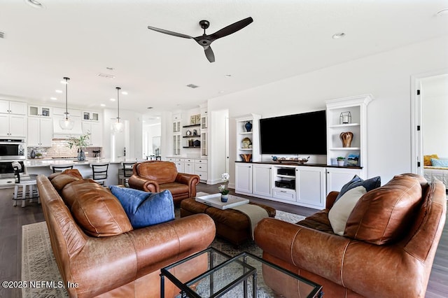 638 Windley Dr, Saint Augustine, FL 32092 - living area with ceiling fan, dark wood-type flooring, and recessed lighting