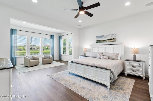 638 Windley Dr, Saint Augustine, FL 32092 - bedroom featuring dark wood finished floors, recessed lighting, baseboards, and ceiling fan