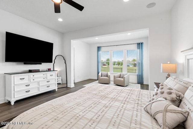 638 Windley Dr, Saint Augustine, FL 32092 - bedroom featuring dark wood finished floors, baseboards, recessed lighting, and ceiling fan