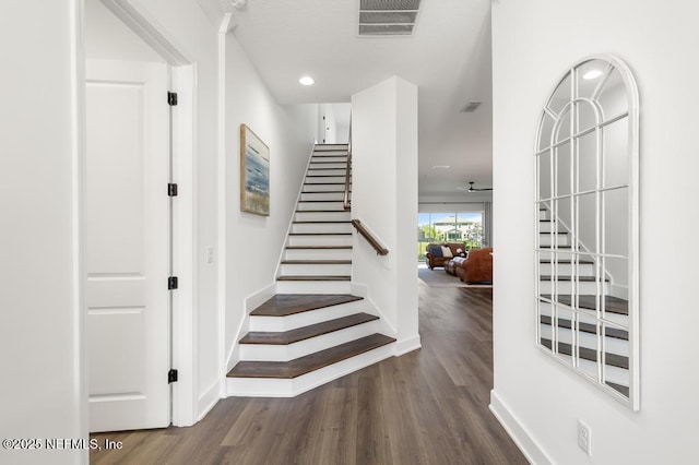 638 Windley Dr, Saint Augustine, FL 32092 - staircase with wood finished floors, baseboards, and recessed lighting