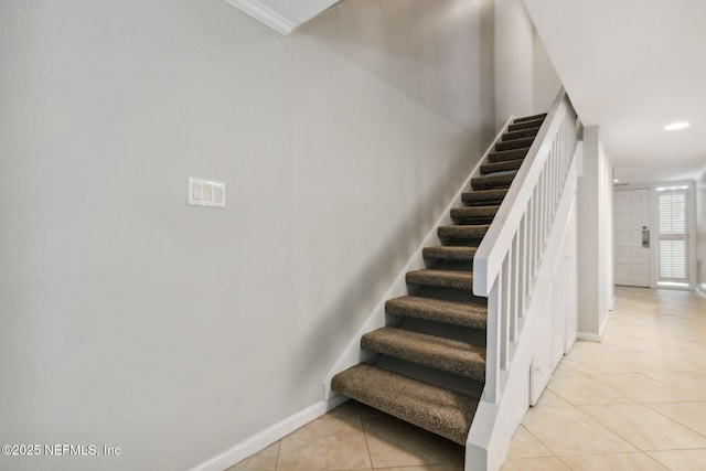 3036 Sea Marsh Rd, Fernandina Beach, FL 32034 - staircase with tile patterned flooring, baseboards, and recessed lighting