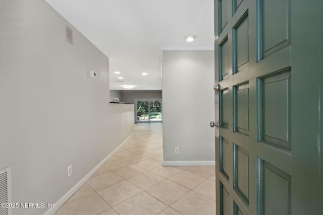 3036 Sea Marsh Rd, Fernandina Beach, FL 32034 - foyer entrance featuring baseboards, light tile patterned flooring, recessed lighting, and ornamental molding