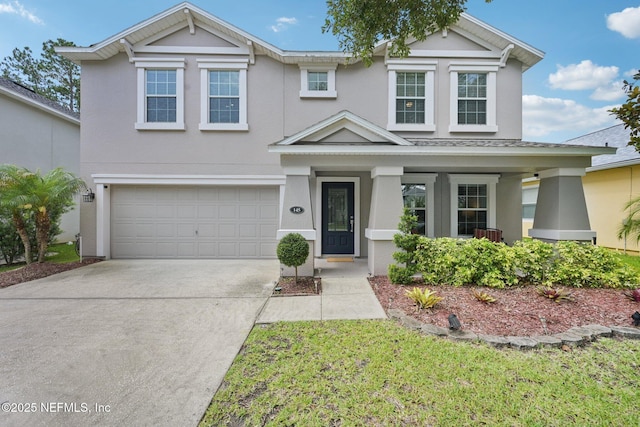 145 Thornloe Dr, Saint Johns, FL 32259 - traditional-style home featuring stucco siding, concrete driveway, an attached garage, and covered porch