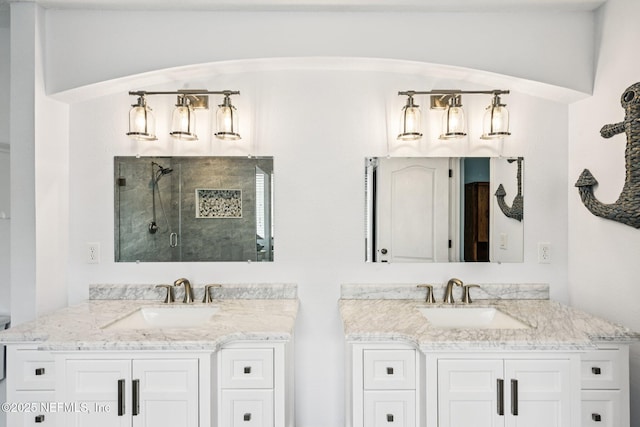 145 Thornloe Dr, Saint Johns, FL 32259 - bathroom featuring a shower stall and two vanities