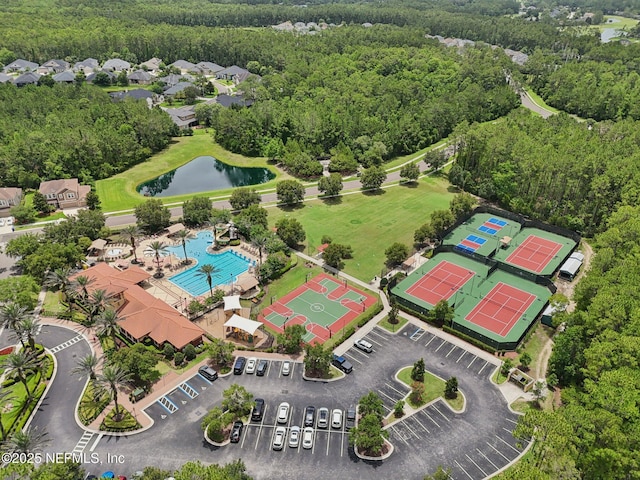 145 Thornloe Dr, Saint Johns, FL 32259 - bird's eye view of a heavily wooded area, a pool, and a nearby body of water