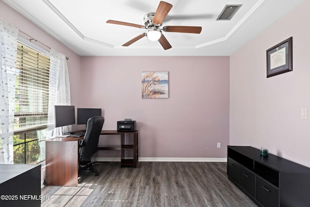 147 Quarton Dr, Orange Park, FL 32073 - office with wood finished floors, ceiling fan, and baseboards