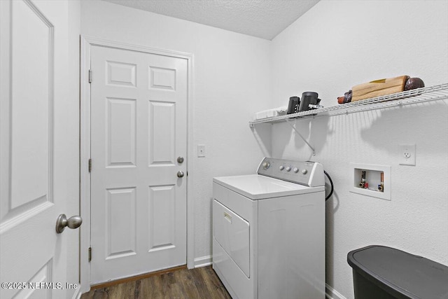 4116 Adirolf Rd, Jacksonville, FL 32207 - laundry area featuring washer / clothes dryer, dark wood-style floors, and a textured ceiling