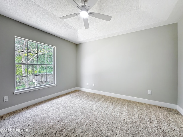 12406 Eagles Claw Ln, Jacksonville, FL 32225 - spare room featuring a textured ceiling, carpet, baseboards, and ceiling fan