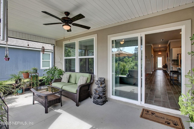 328 Falcon Quest Ln, Saint Augustine, FL 32095 - sunroom with a ceiling fan and an outdoor hangout area
