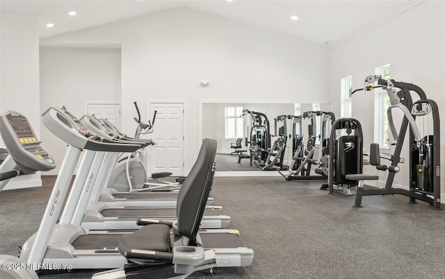 328 Falcon Quest Ln, Saint Augustine, FL 32095 - workout area featuring high vaulted ceiling and recessed lighting