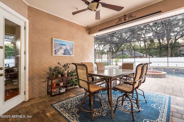 3746 Cardinal Oaks Cir, Orange Park, FL 32065 - sunroom featuring ceiling fan, healthy amount of natural light, and a hot tub