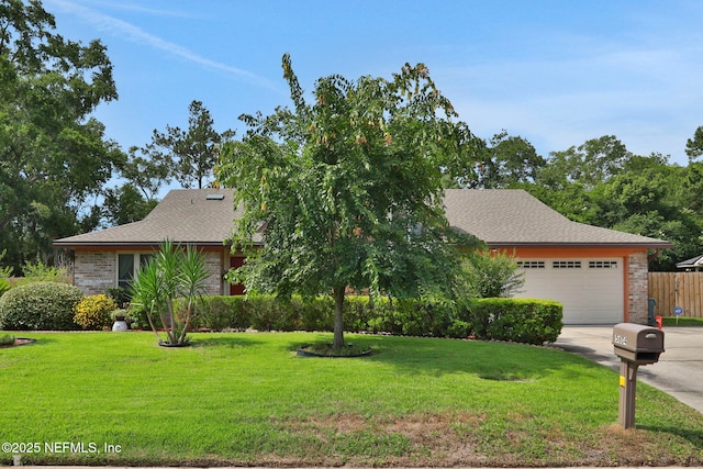 5604 Swamp Fox Rd, Jacksonville, FL 32210 - obstructed view of property featuring concrete driveway, brick siding, a garage, and a shingled roof