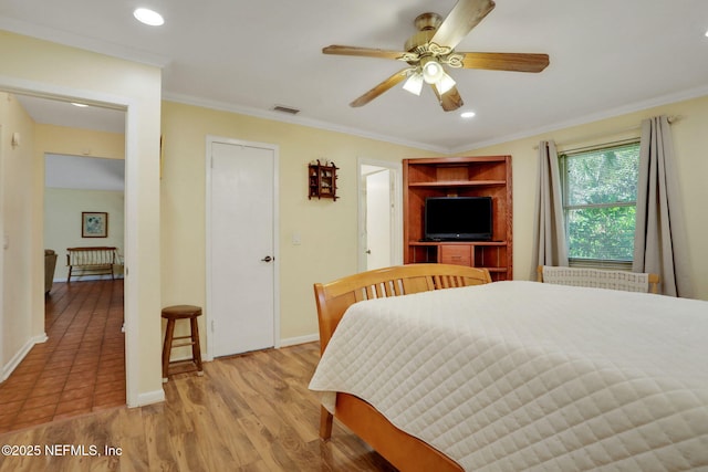 5604 Swamp Fox Rd, Jacksonville, FL 32210 - bedroom with baseboards, ornamental molding, light wood-style floors, recessed lighting, and ceiling fan
