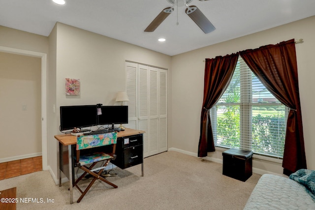 5604 Swamp Fox Rd, Jacksonville, FL 32210 - office space with a ceiling fan, carpet, baseboards, and recessed lighting