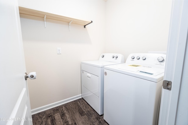 2719 Oak Stream Dr, Green Cove Springs, FL 32043 - laundry area with separate washer and dryer, dark wood-type flooring, and baseboards