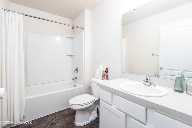 2719 Oak Stream Dr, Green Cove Springs, FL 32043 - bathroom with vanity, wood finished floors, shower / bath combination with curtain, and toilet