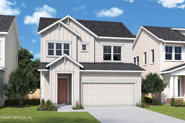 276 Sutton Dr, Ponte Vedra, FL 32081 - view of front of home with driveway, board and batten siding, an attached garage, and a standing seam roof
