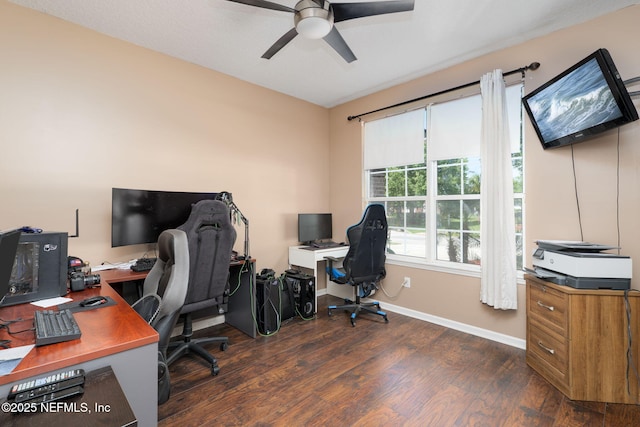 521 Cedar Arbor Ct, Saint Augustine, FL 32084 - office space featuring ceiling fan, dark wood-style floors, and baseboards