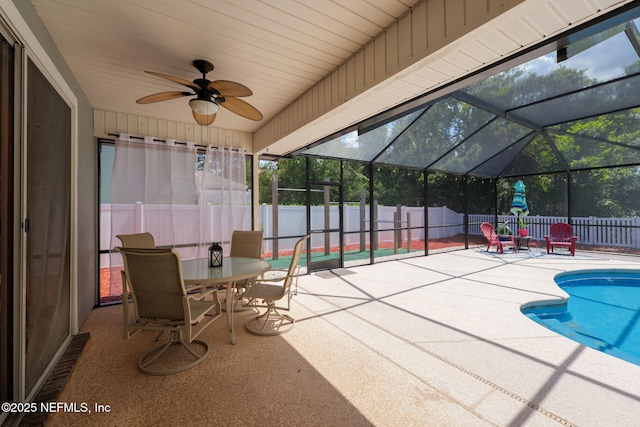 521 Cedar Arbor Ct, Saint Augustine, FL 32084 - view of pool featuring a patio area, a fenced backyard, a ceiling fan, and a lanai