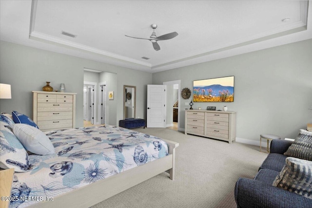 199 Ranch Land Cir, Saint Johns, FL 32259 - bedroom featuring a raised ceiling, light carpet, baseboards, and ceiling fan