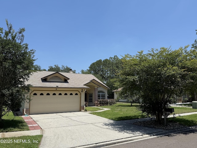 9205 Camshire Dr, Jacksonville, FL 32244 - ranch-style home featuring an attached garage, driveway, a front yard, and a chimney