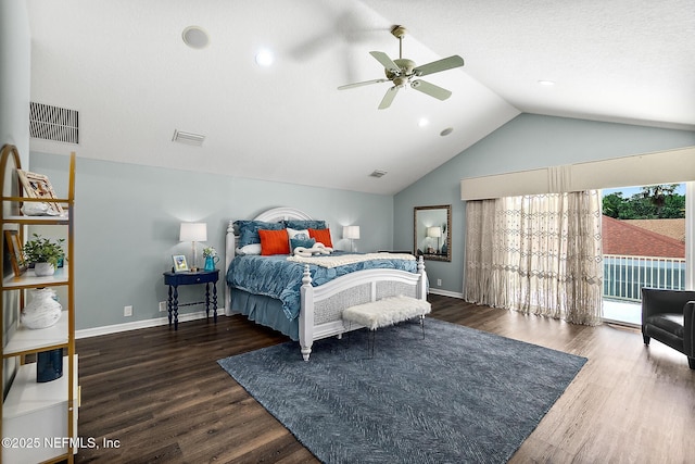 5 Augusta Trl, Palm Coast, FL 32137 - bedroom with access to outside, wood finished floors, baseboards, ceiling fan, and high vaulted ceiling