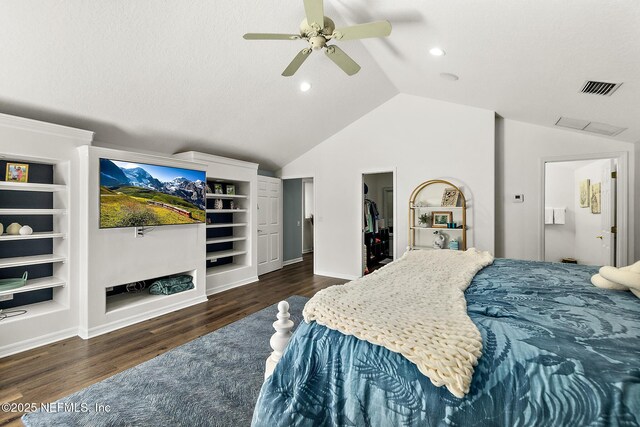5 Augusta Trl, Palm Coast, FL 32137 - bedroom with wood finished floors, lofted ceiling, a ceiling fan, and recessed lighting