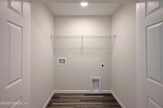 12252 Lyons St, Jacksonville, FL 32224 - laundry area featuring electric dryer hookup, dark wood-type flooring, washer hookup, and baseboards