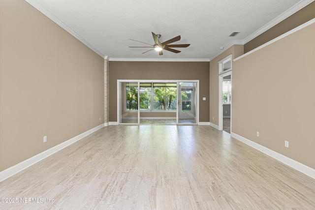 1141 Glengad, Ormond Beach, FL 32174 - empty room with a ceiling fan, ornamental molding, and light wood finished floors