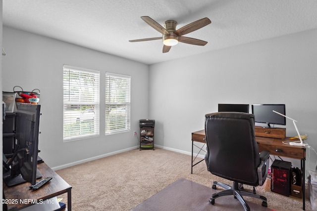 1929 Rock Springs Way, Middleburg, FL 32068 - carpeted home office featuring ceiling fan, baseboards, and a textured ceiling