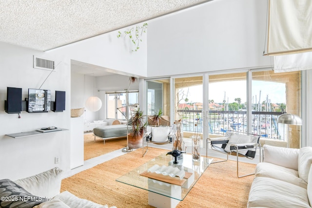 3115 Harbor Dr, Saint Augustine, FL 32084 - living area featuring a textured ceiling and a towering ceiling