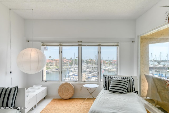 3115 Harbor Dr, Saint Augustine, FL 32084 - bedroom featuring a water view and a textured ceiling