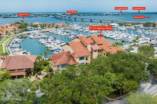 3115 Harbor Dr, Saint Augustine, FL 32084 - drone / aerial view of a marina and a large body of water