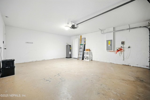 172 King Arthur Ct, Saint Augustine, FL 32086 - garage with electric water heater, electric panel, and a garage door opener