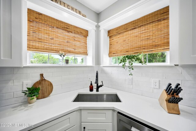 309 Elza Ln, Saint Augustine, FL 32086 - kitchen with a sink, white cabinetry, light countertops, and tasteful backsplash