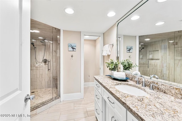 1185 Beach Walker Rd Unit 1185, Fernandina Beach, FL 32034 - full bathroom with vanity, a shower stall, baseboards, and recessed lighting
