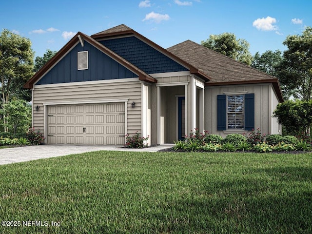 8945 Ford Rd, Bryceville, FL 32009 - view of front facade with an attached garage, concrete driveway, roof with shingles, and a front yard