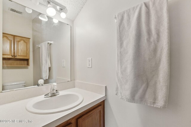 2000 Belhaven Dr, Orange Park, FL 32065 - bathroom with toilet, vanity, and a textured ceiling