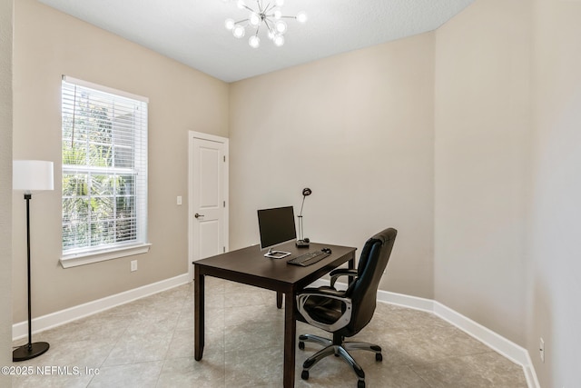 117 S Durbin Pkwy, Saint Johns, FL 32259 - office with a chandelier, light tile patterned floors, and baseboards